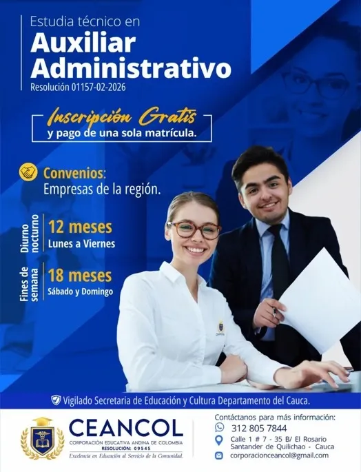Flayer Técnico Laboral en Auxiliar Administrativo