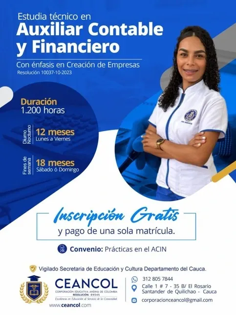 Flayer Técnico Laboral en Auxiliar Contable y Financiero