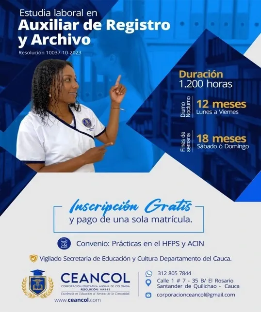 Flayer Técnico Laboral en Auxiliar de Registro y Archivo