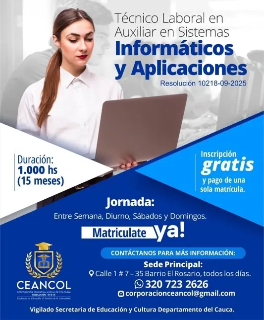 Flayer Técnico en Auxiliar en Sistemas Informáticos y Aplicaciones